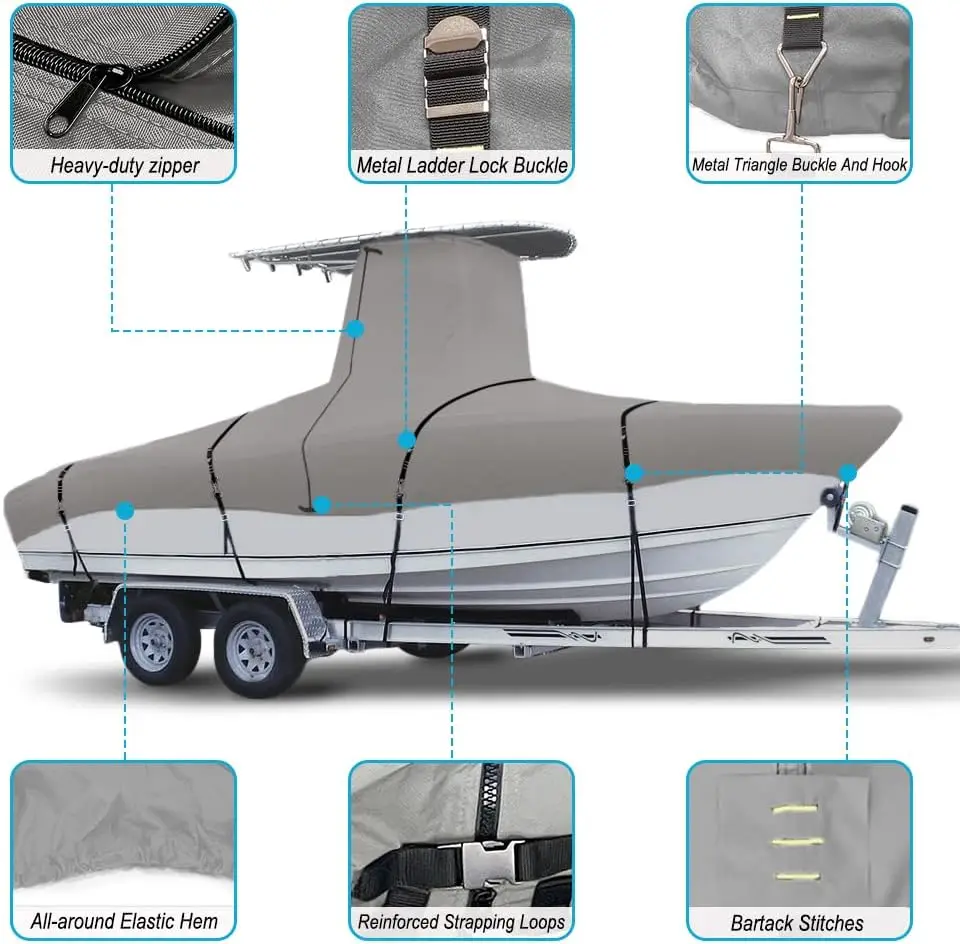 Marine Grade Fade and Tear Resistant Boat Cover，Heavy-Duty Waterproof and -Proof Boat Storage Cove