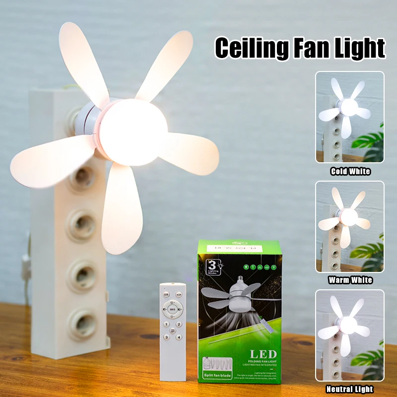 Ceiling Fan Lamp with Remote Control E27 AC 85-265V LED Bulb Dimming 4 Speed 3 Color Adjustable Indoor Home Furnishings Bedroom