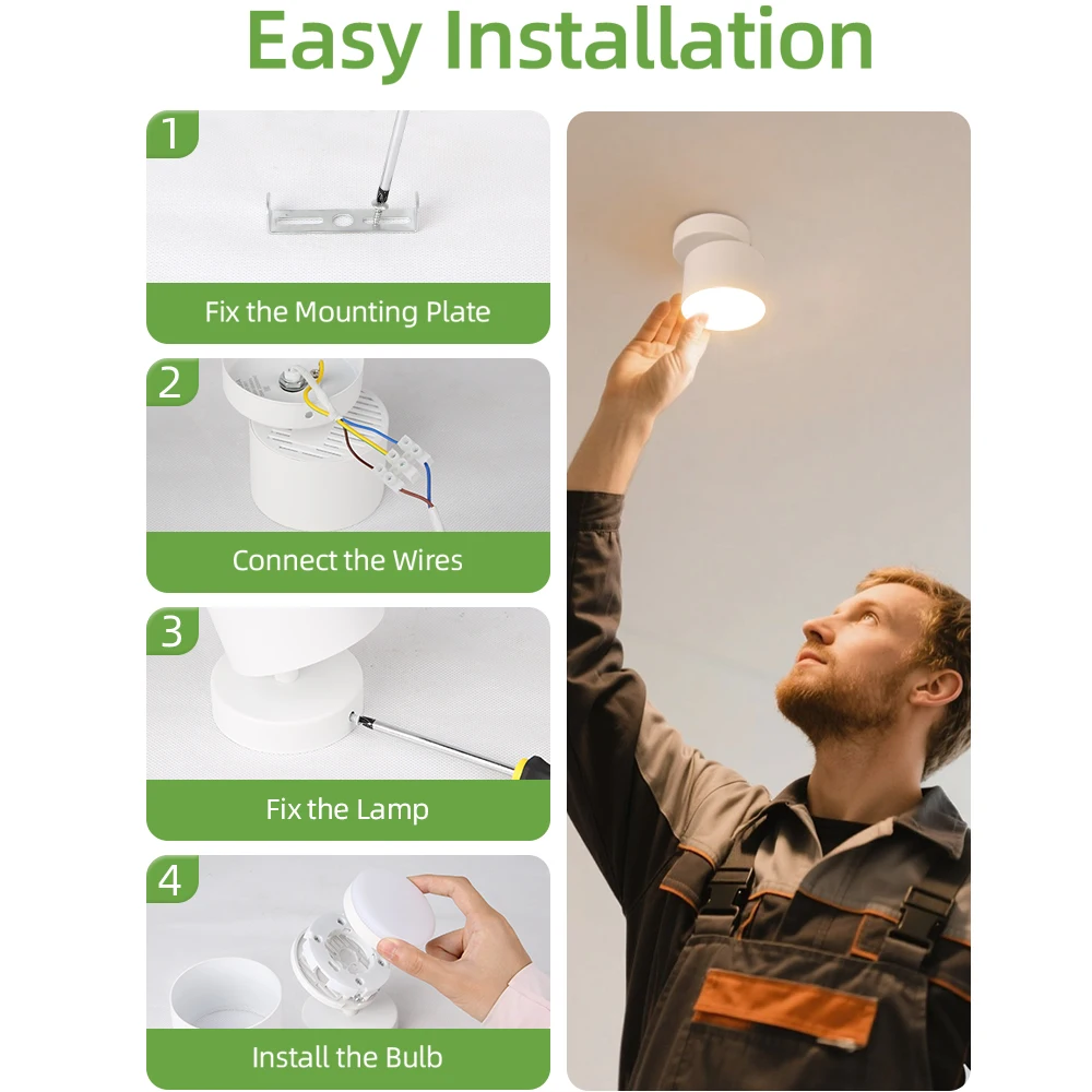 GX53 다운라이트 350 ° 회전식 스팟 Led 조명 교체 가능한 전구 천장 조명 거실 주방 침실 복도 벽 램프