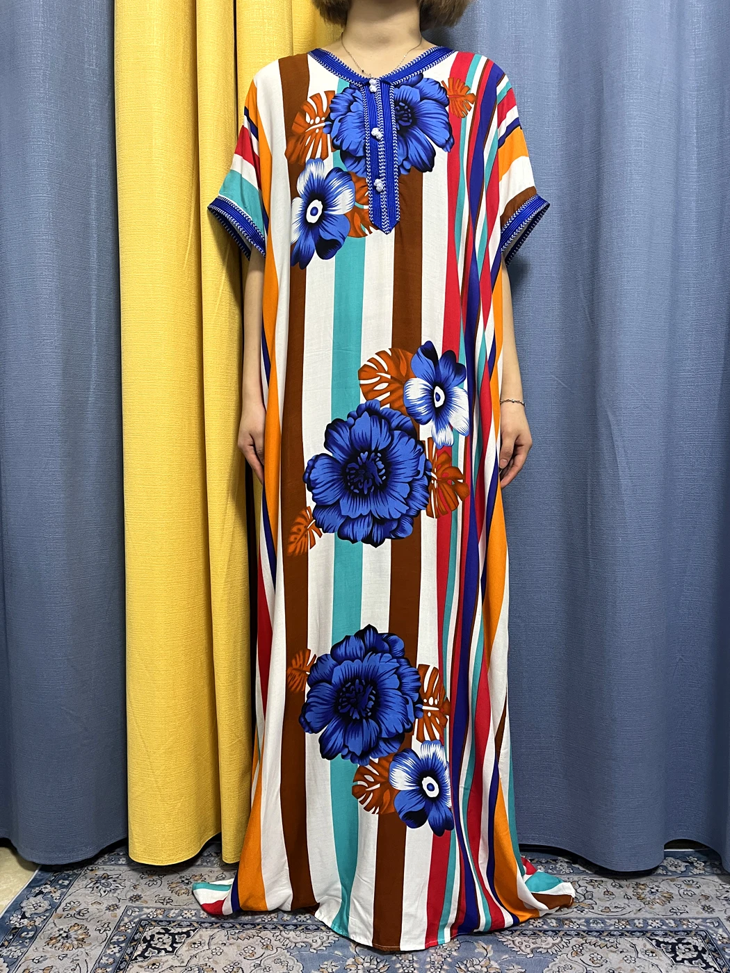 Abayas For Women 2023 Colorful Floral V-neck Cotton Abaya African Dresses Muslim Islam Jilbab Moroccan Caftan With Hijab Scarf