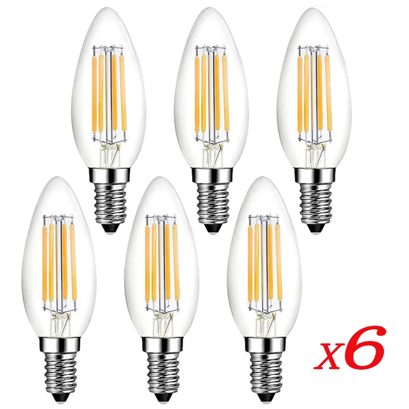 E14 LED Filament Candle Shape Light Bulb 2700K Dimmable European Candelabra Base Light Bulbs 6 Pieces for Home Decor Lighting e14 led filament candle shape light bulb 2700k dimmable european candelabra base light bulbs 6 pieces for home decor lighting