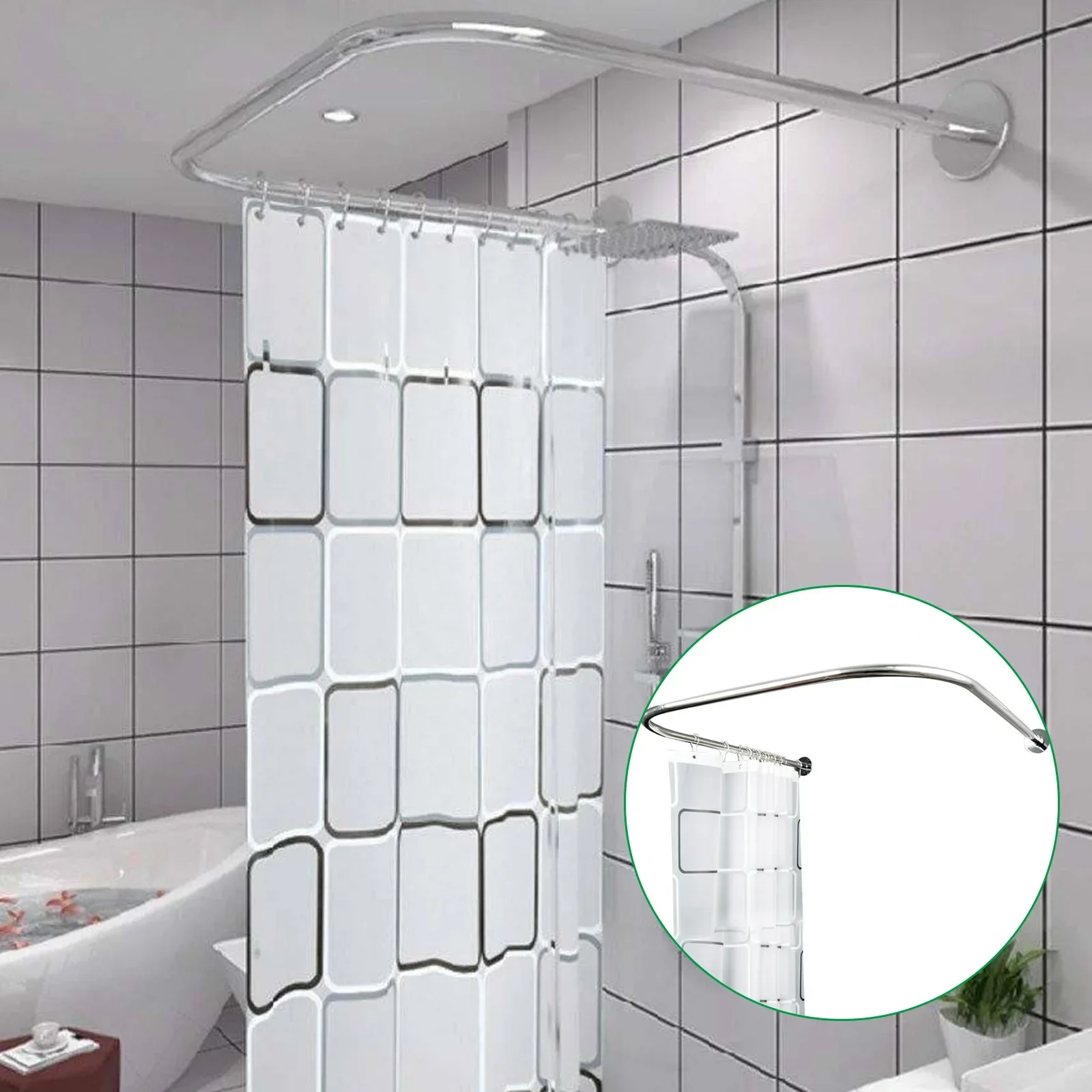 Stainless Steel Shower Curtain Rod U-Shaped Adjustable Curved Flexible Ideal For Small Bathrooms And Bathtubs