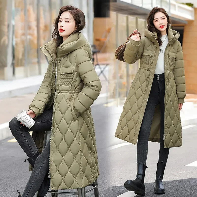 

2023 HOT New Women's Winter Jacket X-long Puffer Parkas Hooded Cotton Padded Female Coat Thick Warm Wadded Jackets Outerwear