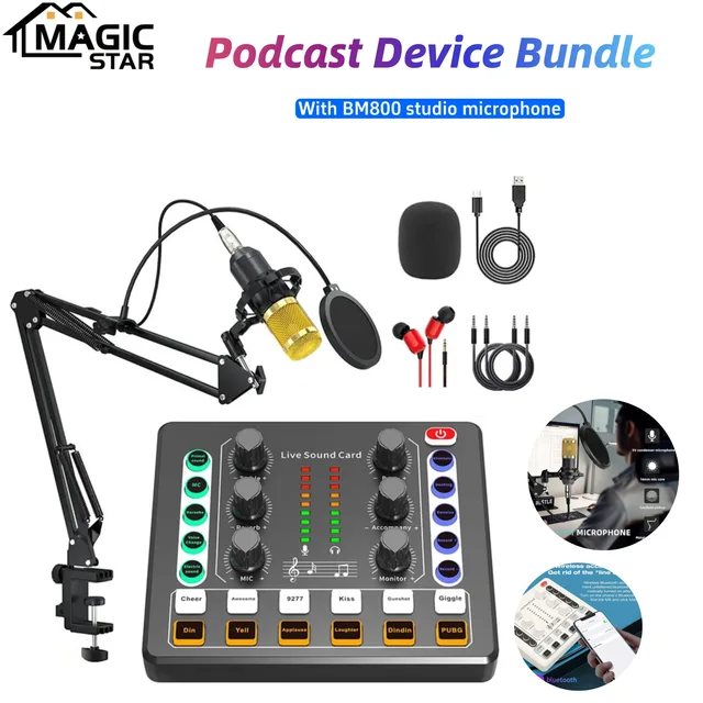 Podcast equipment set, audio interface, with BM-800 condenser microphone, DJ mixer, podcast microphone set for podcast,streaming 1 Podcast equipment set, audio interface, with BM-800 condenser microphone, DJ mixer, podcast microphone set for podcast,streaming 1