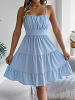 Casual Vacation Ruffled Camisole Dress Spring Summer Women's Solid Dresses for 2026 Valentine's Day Woman Clothing Pink Blue - Image 4