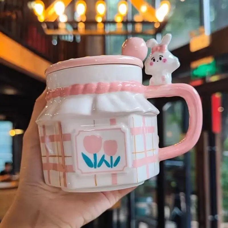 

Tulip Ceramic Coffee Mugs With Lid Handle Water Milk Tea Cup Tableware Household Supplies Present Girls 350ml