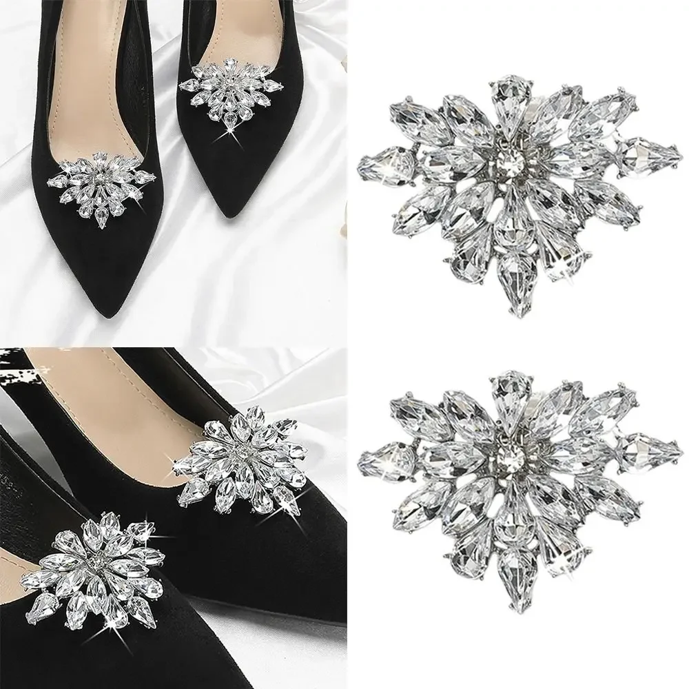 1 pair Bride Accessories Shiny Shoes Clips Rhinestone Shoes Flower Charm Buckle Bag Decorations Clamp Wedding - 3