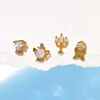 MIGGA 요정 작은 촛불 주전자 스터드 귀걸이 세트, 패션 지르콘 크리스탈, 여자 선물 쥬얼리, 4 개