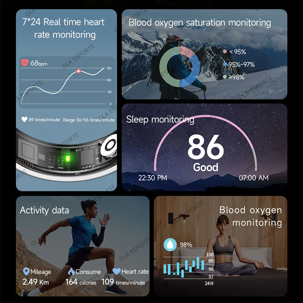 New Smart Ring 2026 Men Women with Heart Rate Blood Oxygen Monitoring IP68 Waterproof Multi-Sports Modes Compatible Android iOS