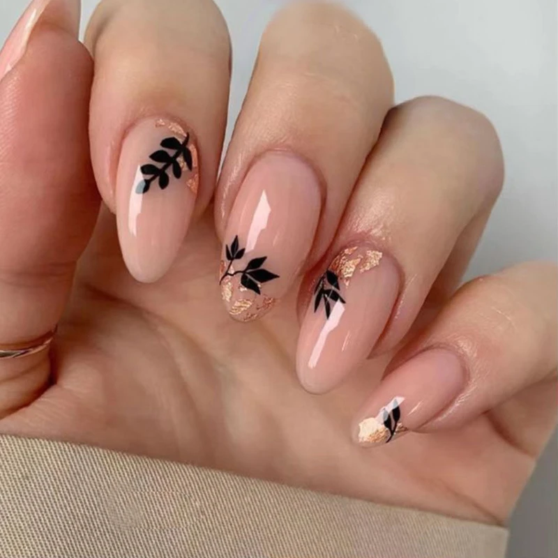

24Pcs/Set False Nail Elegant Gold leaf Fake Nail Tips Full Cover Acrylic False Nails Decoration For Nail Tip Beauty