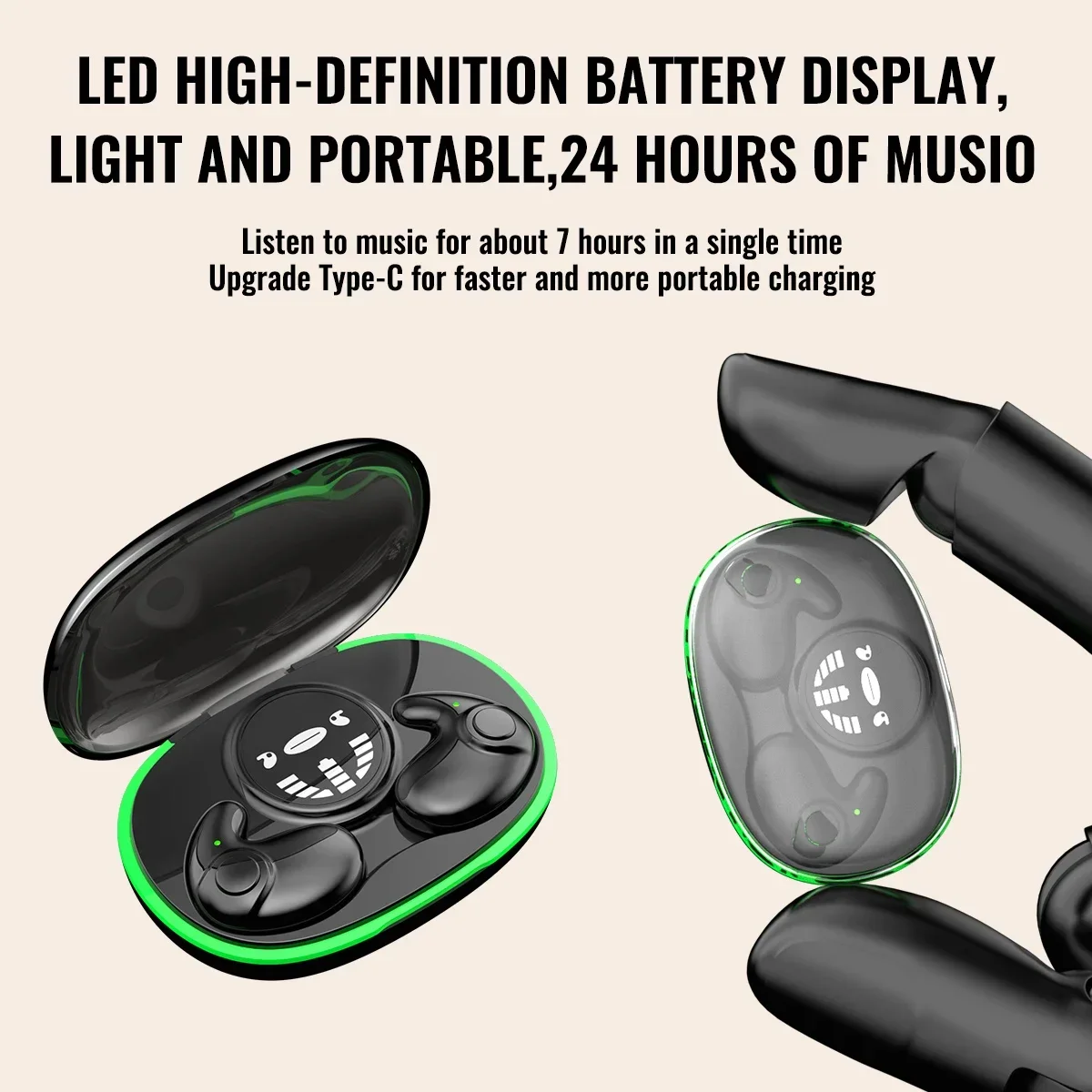 TWS Bluetooth 5.3 Wireless Earphone Invisible Sleep Headphones Hidden Earbuds IPX5 Waterproof Noise Reduction Sports Headset wireless earbuds