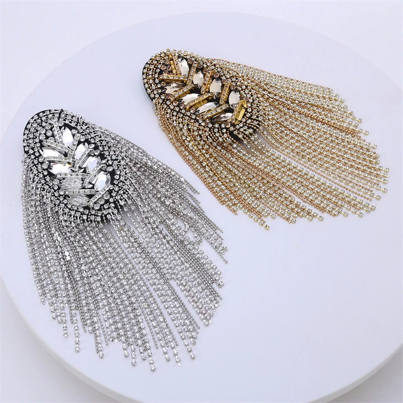 Gold Silver Chain Tassel Shoulder Patch Inlaid Diamond Clothing Suit Accessories Handmade DIY Metal Minimalist Style Fashionable