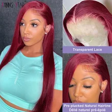

99J Burgundy Lace Front Human Hair Wigs For Women Peruvian Colored Lace Wigs Transparent Straight Lace Front Wig With Baby Hair
