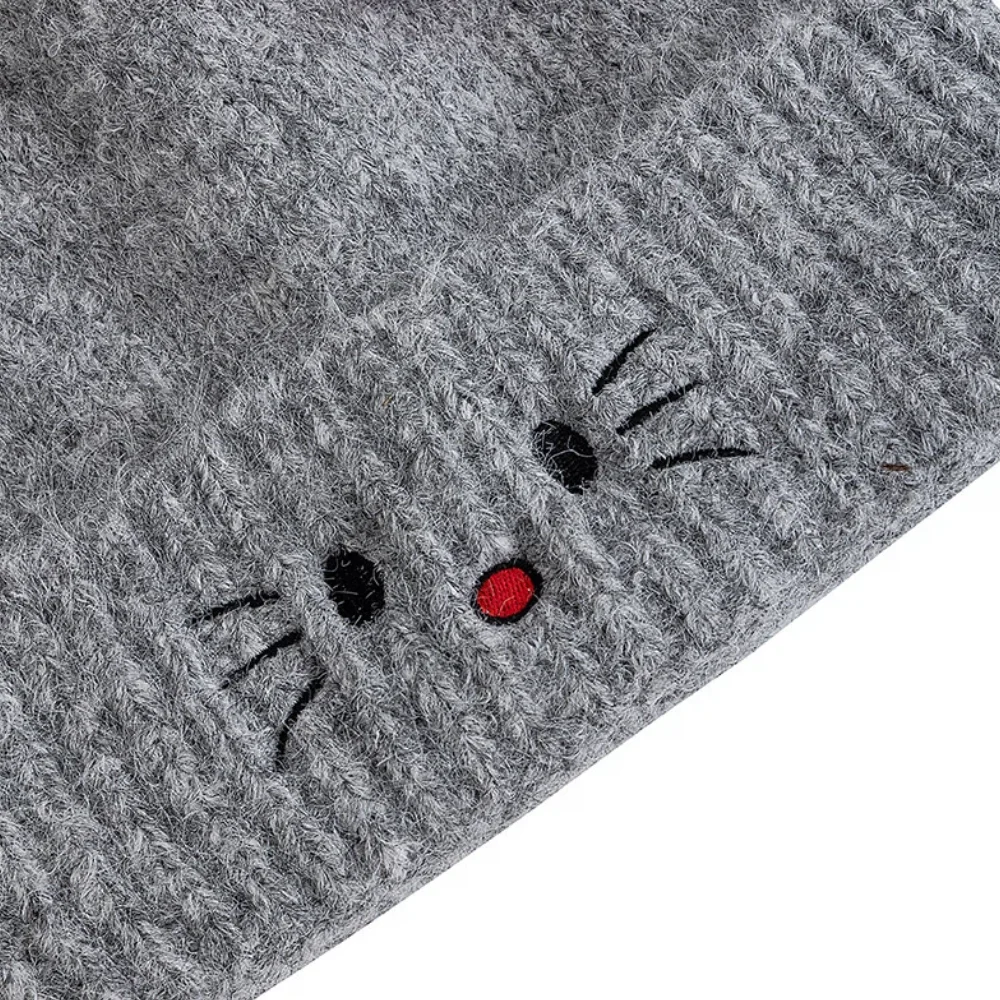 Hot Sale Women Loose Beanie Hat With Cute Cat Ear Lovely Bow Style Winter Knitted Hats For Female Streetwear Winter Hat