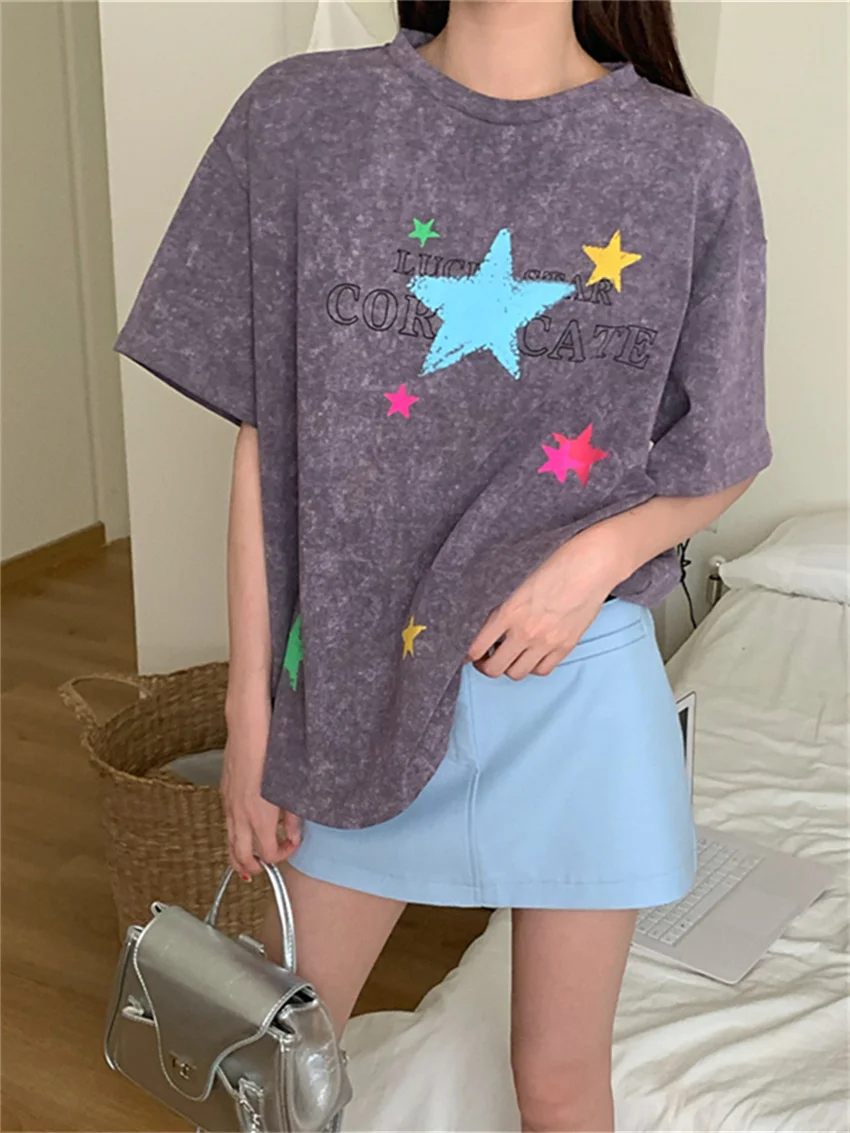 

PLAMTEE Summer Loose T-Shirts Women Printed Short Sleeve Casual All Match Slim 2023 Fashion Chic Office Lady High Street Tees