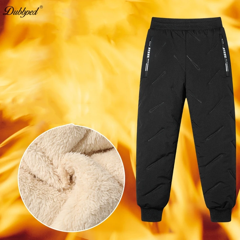 Dubbped Boys Girls Winter Pants Waterproof Cotton Padded Thick Warm Trousers Ski Pants Elastic Kids Fleece Pant Thick Clothes