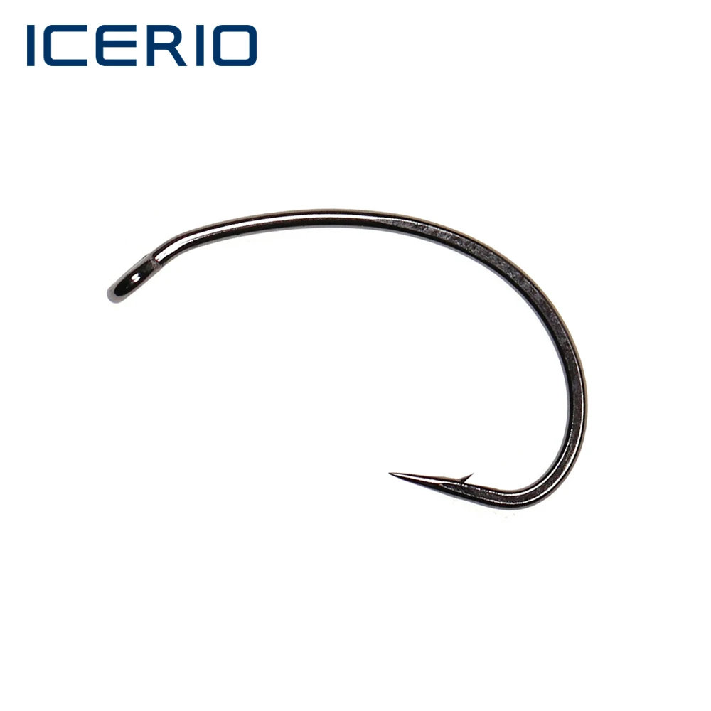 ICERIO 30PCS Black-nickel Barbed Down-eye Wide Gap Curved Nymph Scud Shrimp  Caddis Pupa Fly Tying Fishing Hook