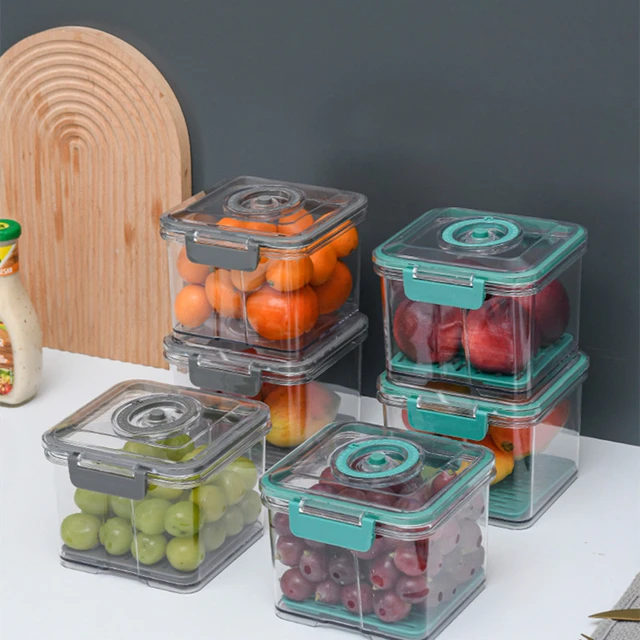 Food Storage Container Vacuum Storage Box with Drain Net Large Capacity  Food Dispenser Transparent Sealed Tank Kitchen Organizer