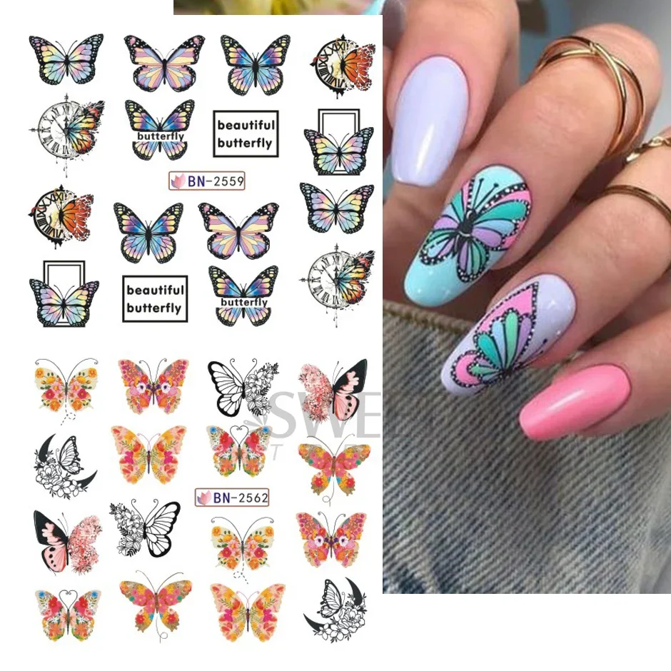 12 Design Floral Nail Art Stickers Water Decals Transfer Butterfly Flower Leaf Rose Design Sliders  Charm Manicure Decals Tattoo