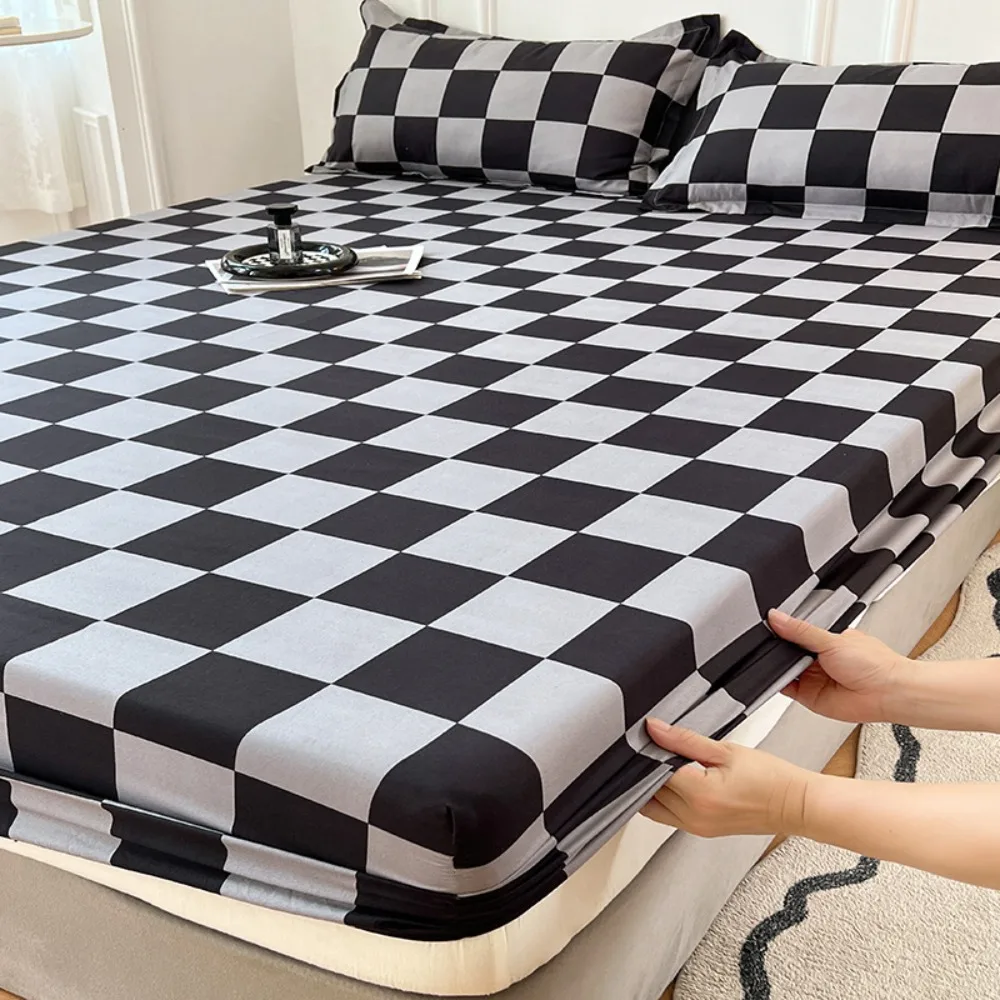 Checkered Pattern Fitted Bed Sheet All-inclusive Elastic Band Mattress Cover Breathable Washable Mattress Protector