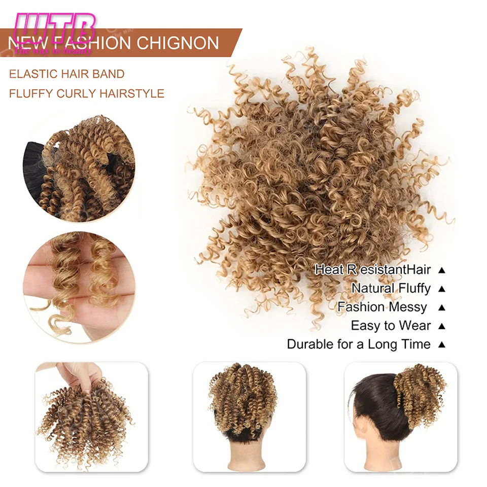 Synthetic Ponytail Short Kinky Curly Afro Chignon Synthetic Hair Natural Ponytails For Women Use - 4