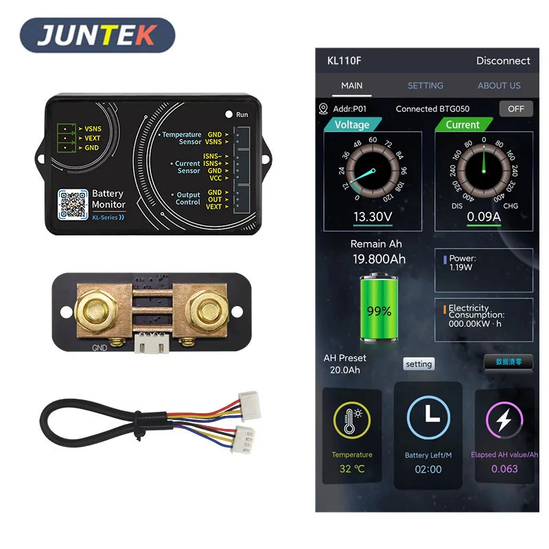 Battery Monitor Tester KL110F 0-120V 0-100A Battery Monitor Bluetooth Battery Tester Voltage Current VA Meter Coulomb Meter Capacity Indicator