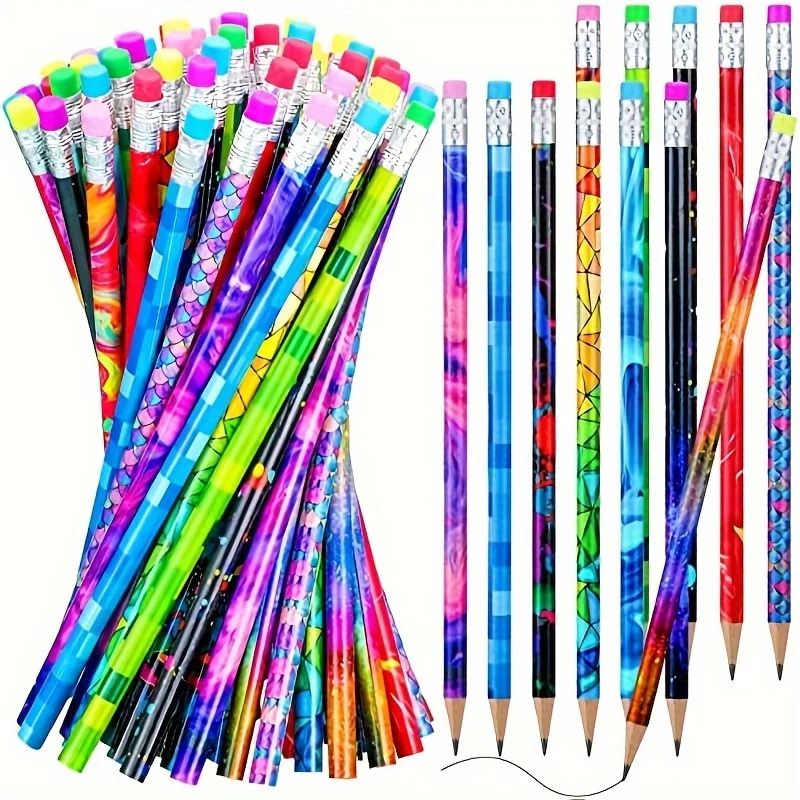 30/60pcs Wooden Pencils with Erasers: Sketching Pencils for Students, Combination Pencils for Writing, School Supplies, Statione - 2