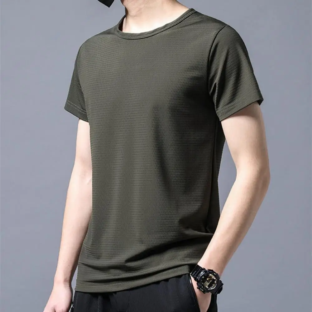 

Summer Sport Gym T-Shirt Men Quick Dry O Neck Short Sleeve Breathable Men Fitness Top Oversized Solid Color Bodybuilding Shirt