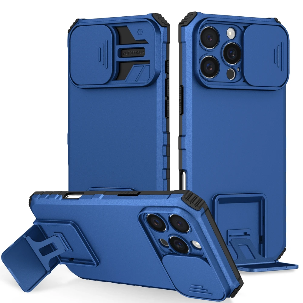 Slide Camera Protection Armor Phone Case - Durable Hard Cover with Plastic Holder