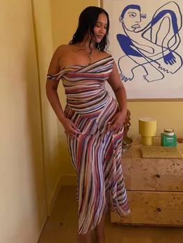 2026 Summer Colorful Stripe Long Dresses for Women Chic Sleeveless Female Midi Dress Fashion New Lady Vacation Beach Vestidos 1