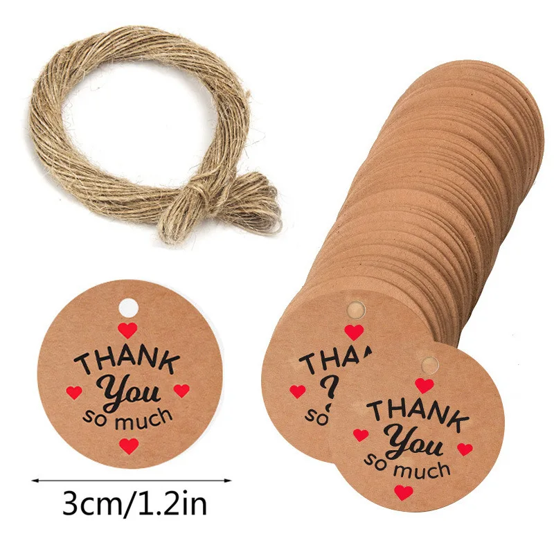 

100pcs Hanging Craft Paper Gift Label Tag Thank You For Celebrating With Us Handmade With Love Wedding Party Decoration Packages