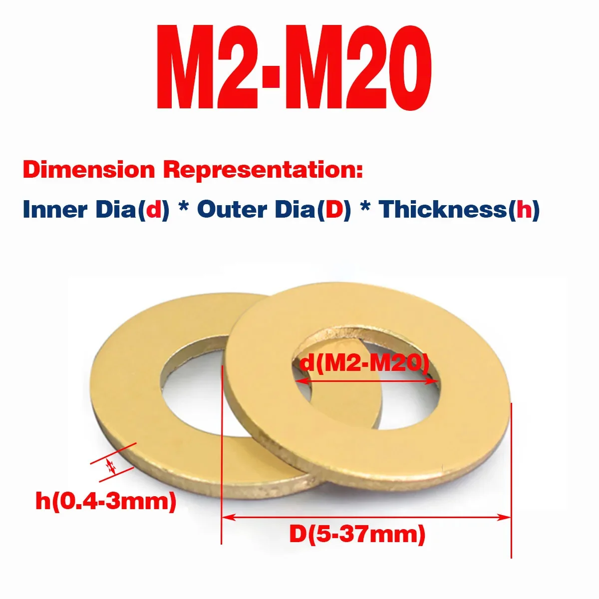 Brass Thickened Circular Flat Washer M2M3M4M5M6-M20