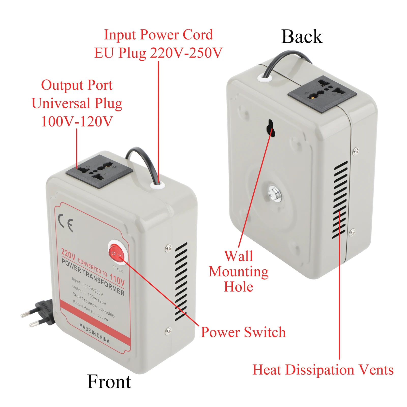 EU 플러그 AC 220V110V 스텝다운 컨버터 3000W 전압 변압기(100-120V용)