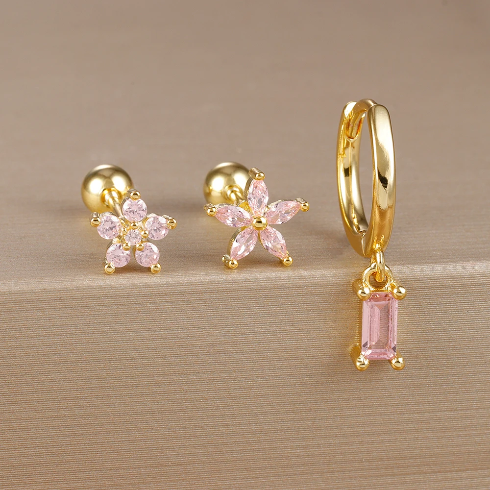 INC Orecchini A Goccia Quadrati Oro Rosa Zirconi Cubici