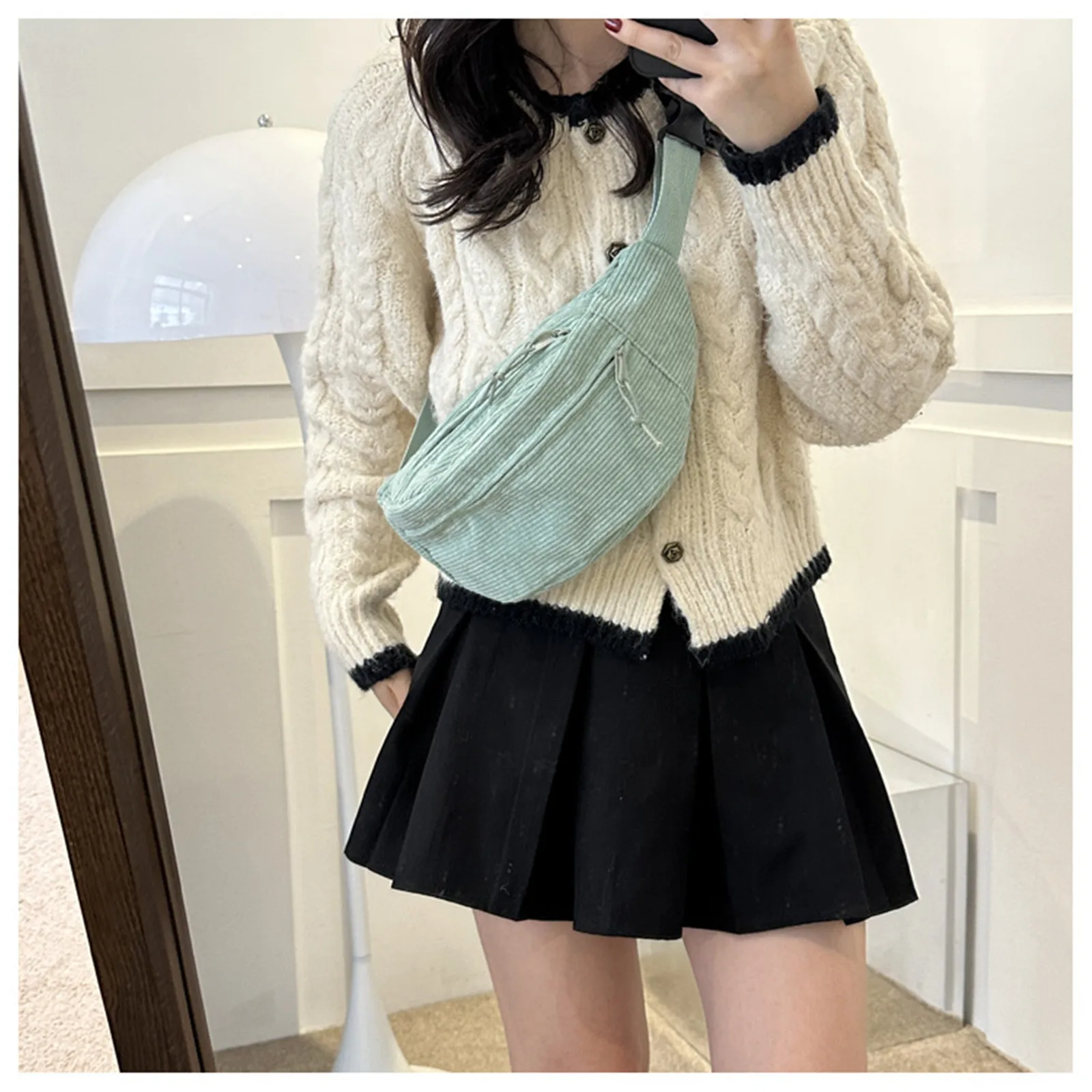 Corduroy Women Waist Packs with Zipper Ladies Shoulder Crossbody Bag Fashion Casual Travel Fanny Pack Female Adjustable Bag