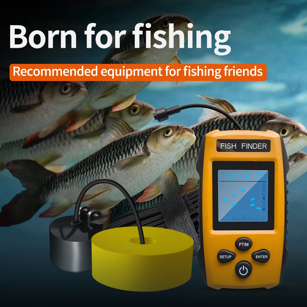 PUPOPAN smart water boat Fish Finders Depth Portable Handheld Fish Finder Transducer Wired Ice Fishing Finders Sonar（yellow）