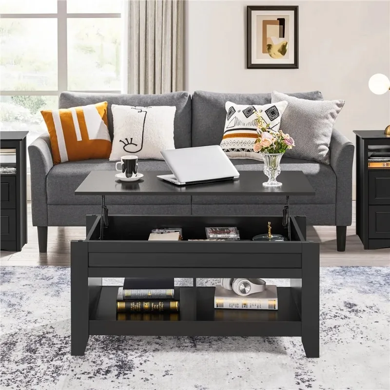 41" Lift Top Coffee Table with 2 Storage Compartments for Living Room, 4