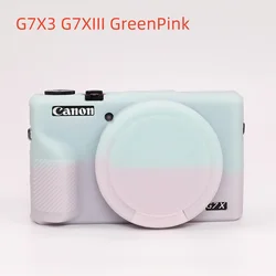 Soft Silicone Camera Skin Cover with Lens Protector - Rubber Case Bag (G7X3 Green Pink)
