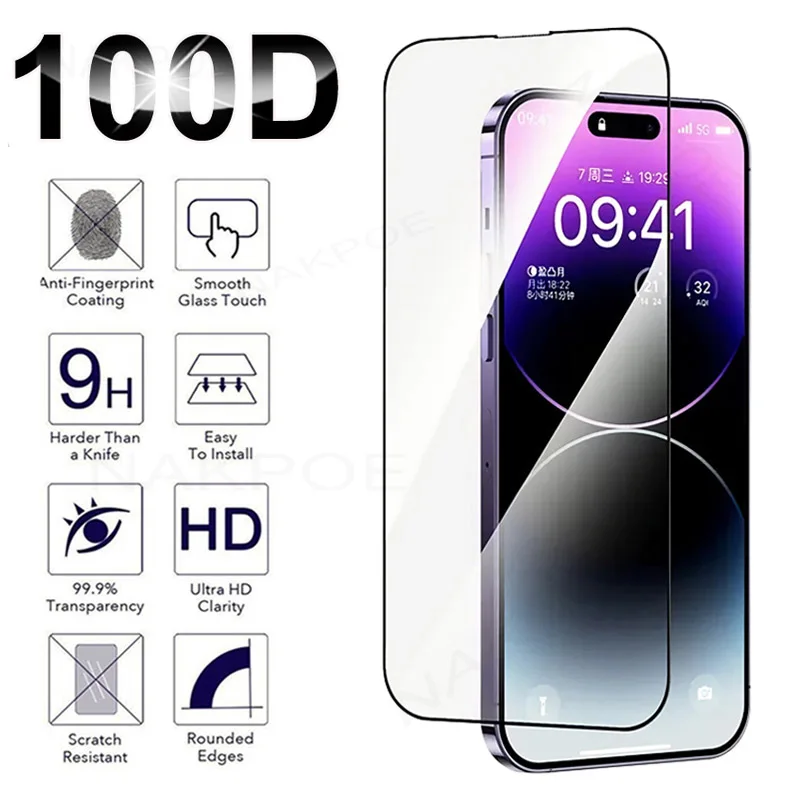 100D Full Tempered Glass For Apple iPhone 14 Plus 13 mini 12 11 Pro Max