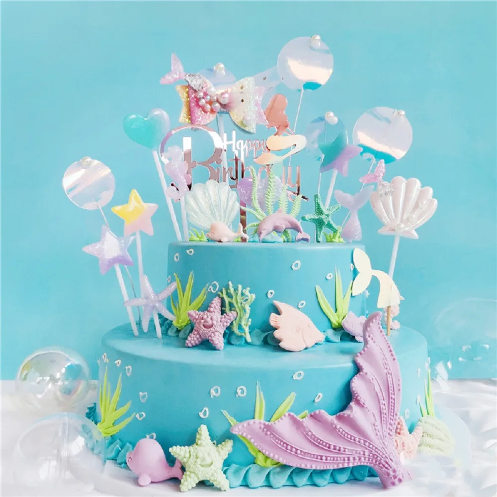 Garniture De Gateau D Anniversaire En Forme De Queue De Sirene En Perles Vent Ocean Cupcake Dessert Moule Bougie Bleue Fournitures De Cuisson Aliexpress Mobile