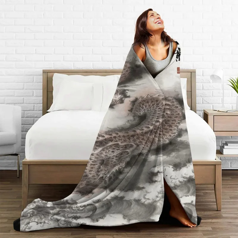 

Dragons Zodiac Blankets Flannel Print Animal Legend Anime Breathable Lightweight Thin Throw Blankets for Sofa Bedroom Thin Quilt