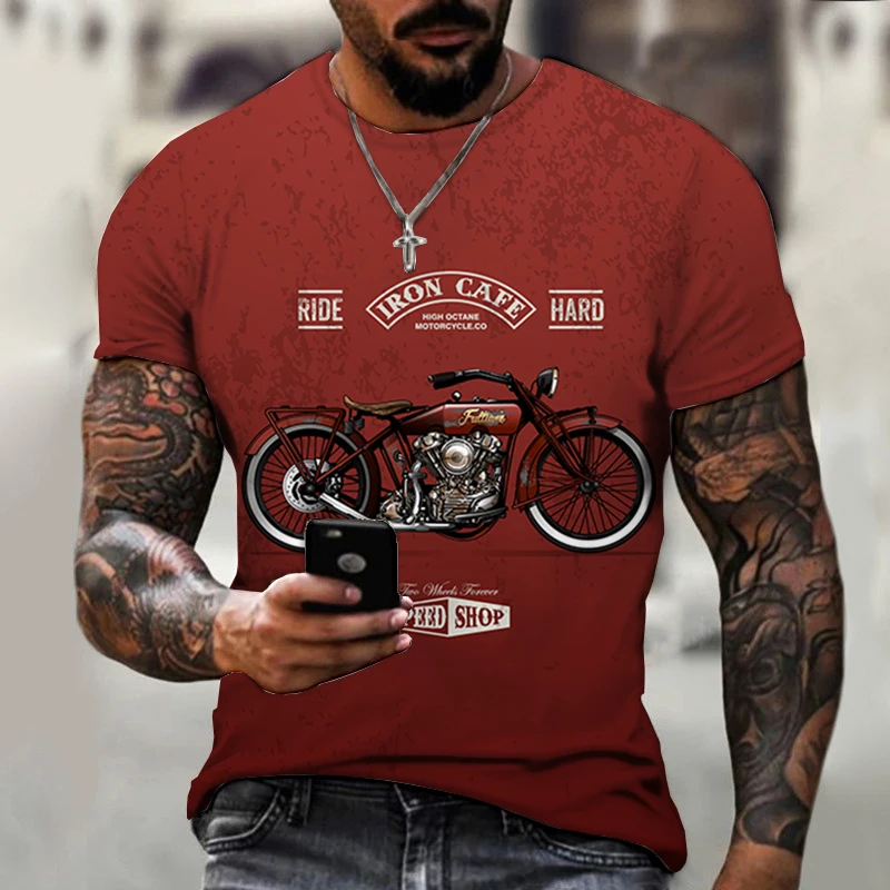 

Summer Vintage Motorcycle Punk Men's T-shirt Casual Tide Short Sleeve Speed Dry 3D HD Printed Harajuku Top Cool Hip Hop Clothing