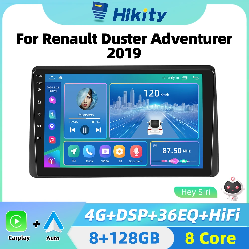 Hikity 2 Din Lettore Autoradio Android Per Renault Duster Adventurer 2019 Carplay Autoradio Gps Wifi