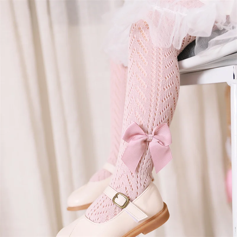 Girls' Tights Lace Summer Mesh Thin Cotton Pantyhose Bow Princess Leggings