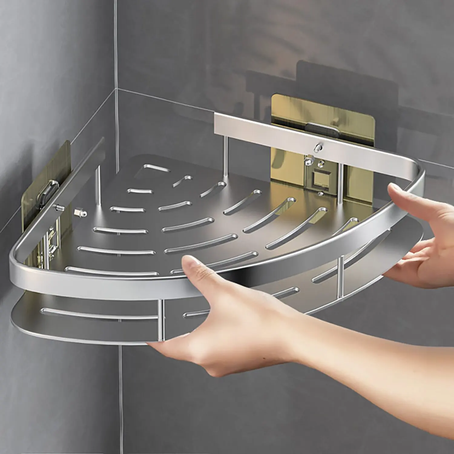Wall mounted shower shampoo rack bathroom rack towel rack diamond free stand tripod wall hanging corner rectangular stand 6