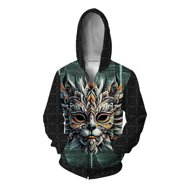 thumbnail image 1 of Sudadera con capucha de vanguardia con estampado 3D para hombre, sudaderas con gráficos de Ghost Wolf Knight, cómodas sudaderas con capucha y cremallera holgadas a la moda, 1 of 4