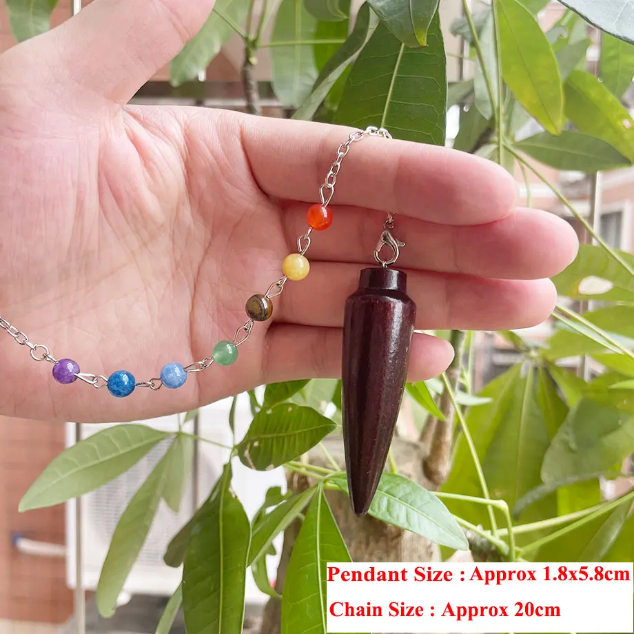 Pendolo pendente in legno curativo per divinazione rabdomante pendoli in legno egiziano naturale 7 chakra catena Reiki pendoli spirituali