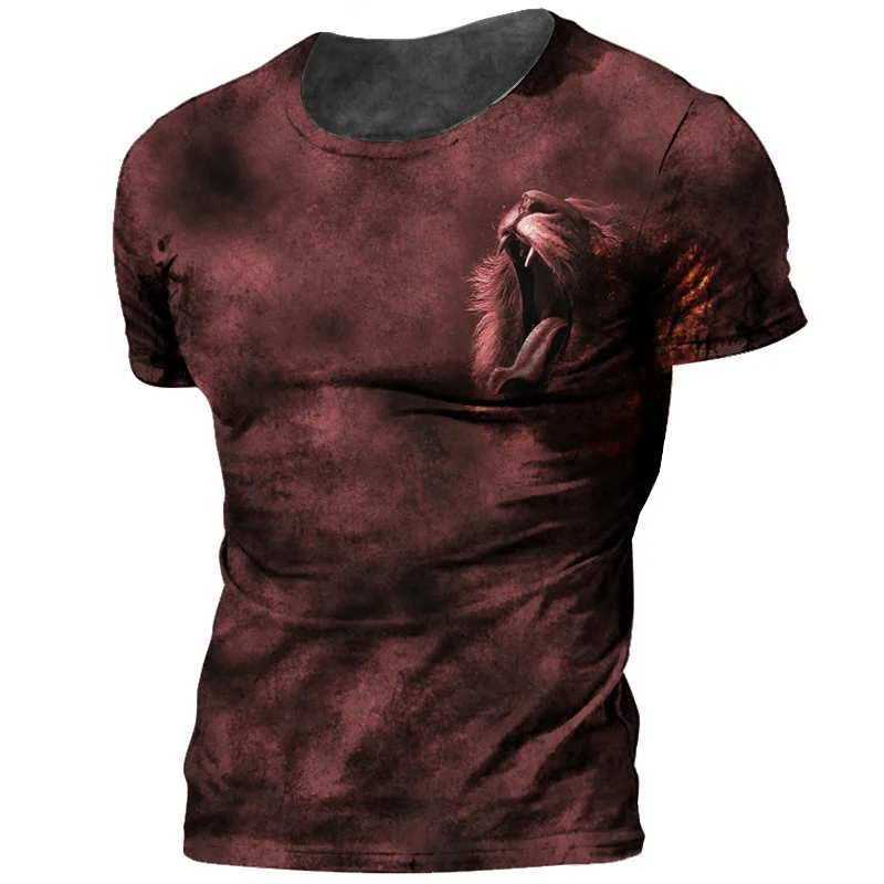 

2022 New Vintage Men's T-shirt Animal Lion 3d Print Retro Short Sleeve Top Shirt Skull Men Clothing Streetwear Hip-hop T Shirt