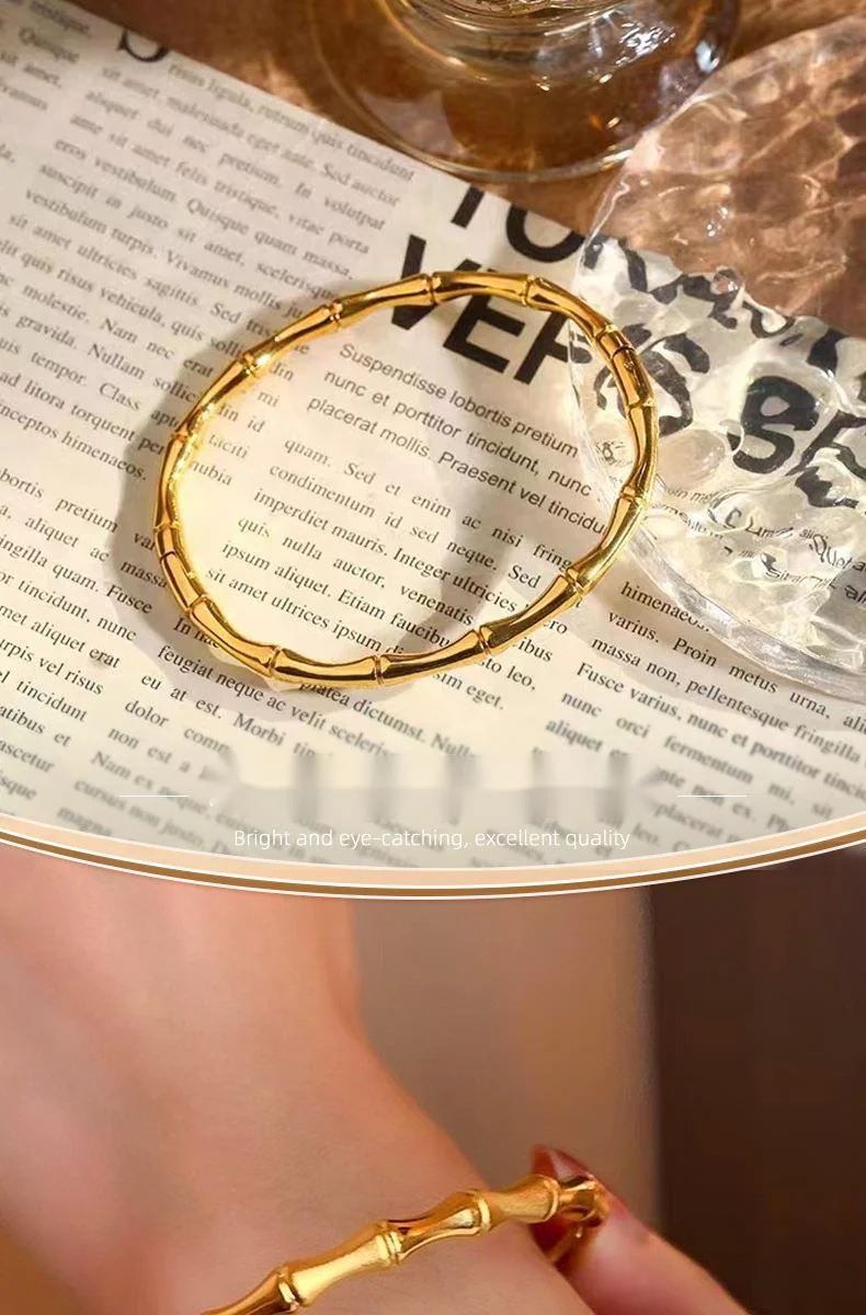 Bracciale rigido a nodo di bambù in acciaio titanio da donna_voghion.com