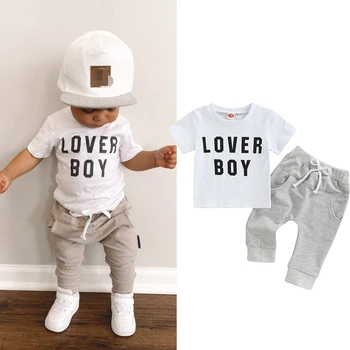 0-3Y Baby Boys Casual Clothes Sets 2022 Summer Toddler Letter Printed Short Sleeve T-shirt + Loose Long Pants Kids Outfits 1
